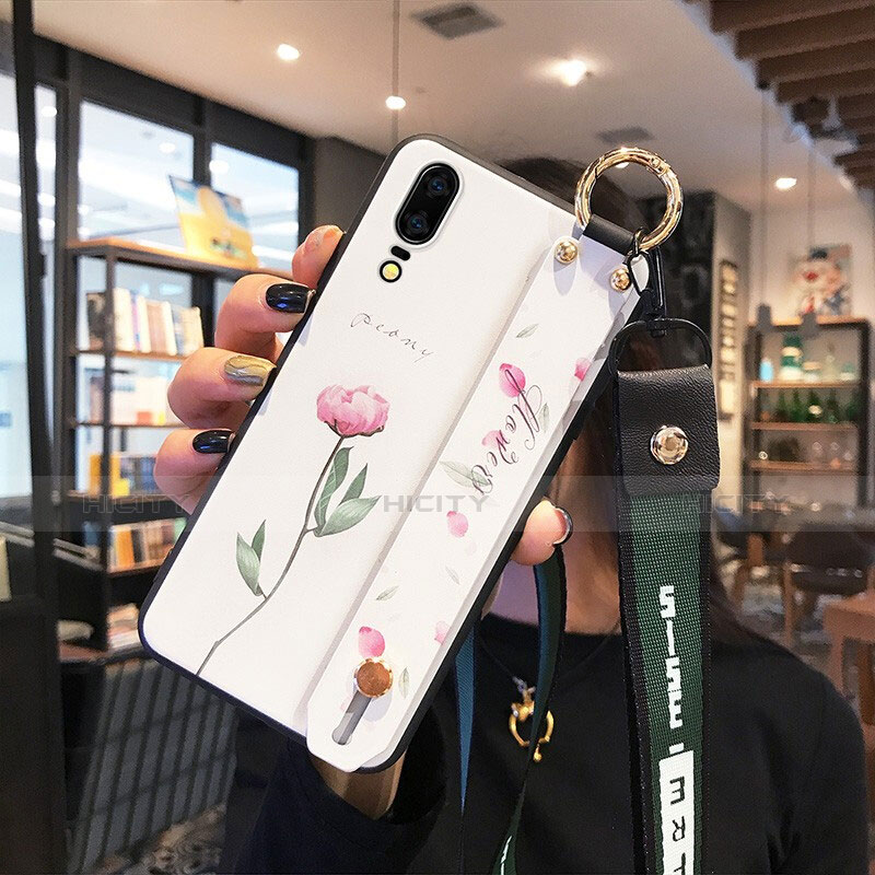 Huawei P20用シリコンケース ソフトタッチラバー 花 カバー P01 ファーウェイ 