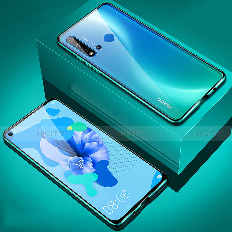 Huawei P20 Lite (2019)用ケース 高級感 手触り良い アルミメタル 製の金属製 360度 フルカバーバンパー 鏡面 カバー T05 ファーウェイ シアン