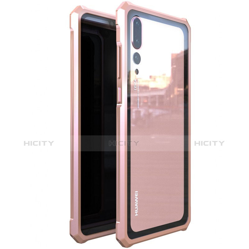 Huawei P20 Pro用ケース 高級感 手触り良い アルミメタル 製の金属製 バンパー 鏡面 カバー M03 ファーウェイ ローズゴールド