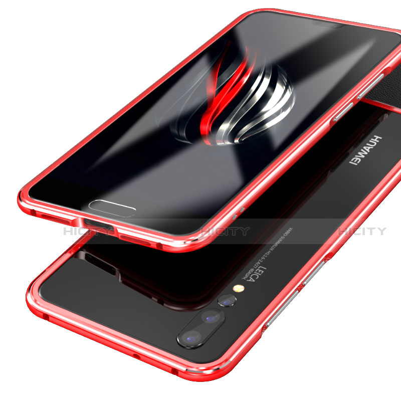 Huawei P20 Pro用ケース 高級感 手触り良い アルミメタル 製の金属製 360度 フルカバーバンパー 鏡面 カバー ファーウェイ レッド