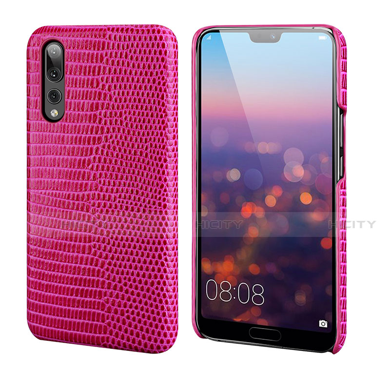 Huawei P20 Pro用ケース 高級感 手触り良いレザー柄 P03 ファーウェイ ローズレッド