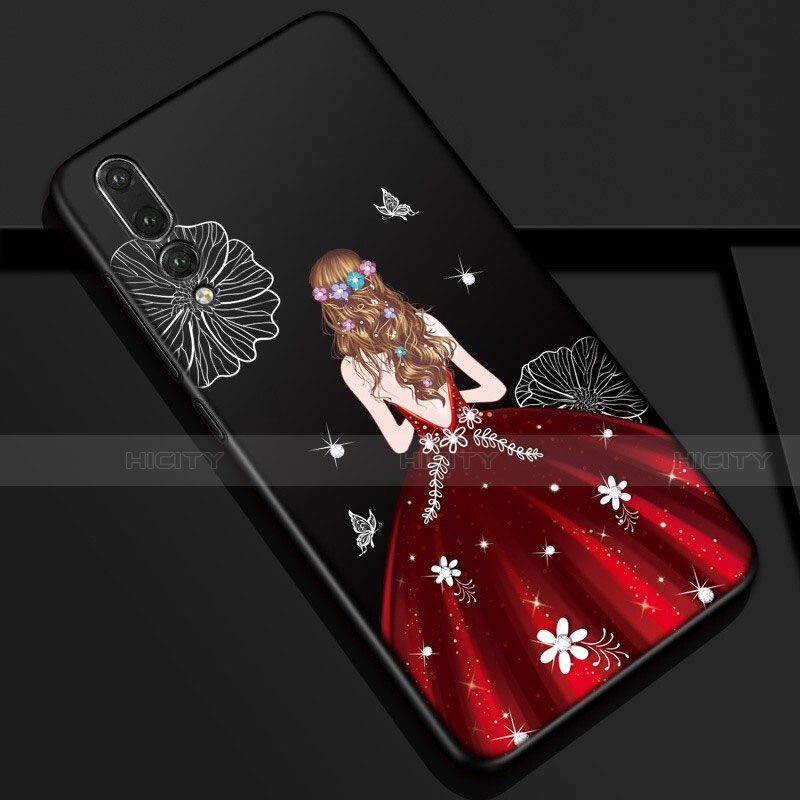 Huawei P20 Pro用シリコンケース ソフトタッチラバー バタフライ ドレスガール ドレス少女 カバー S01 ファーウェイ レッド・ブラック