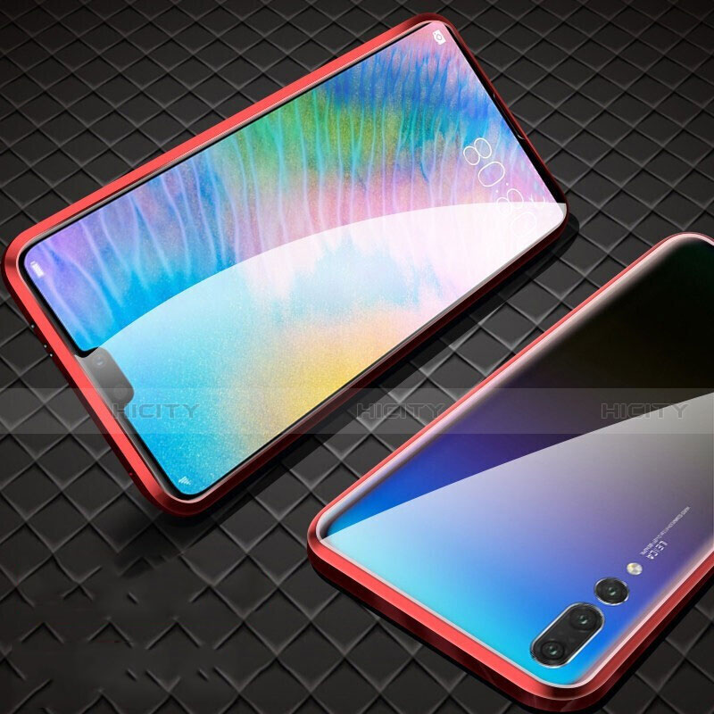 Huawei P20 Pro用ケース 高級感 手触り良い アルミメタル 製の金属製 360度 フルカバーバンパー 鏡面 カバー T07 ファーウェイ レッド