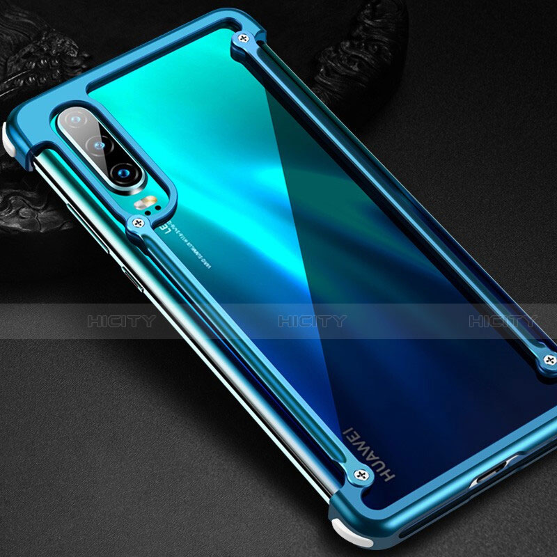 Huawei P30用ケース 高級感 手触り良い アルミメタル 製の金属製 バンパー カバー ファーウェイ ネイビー