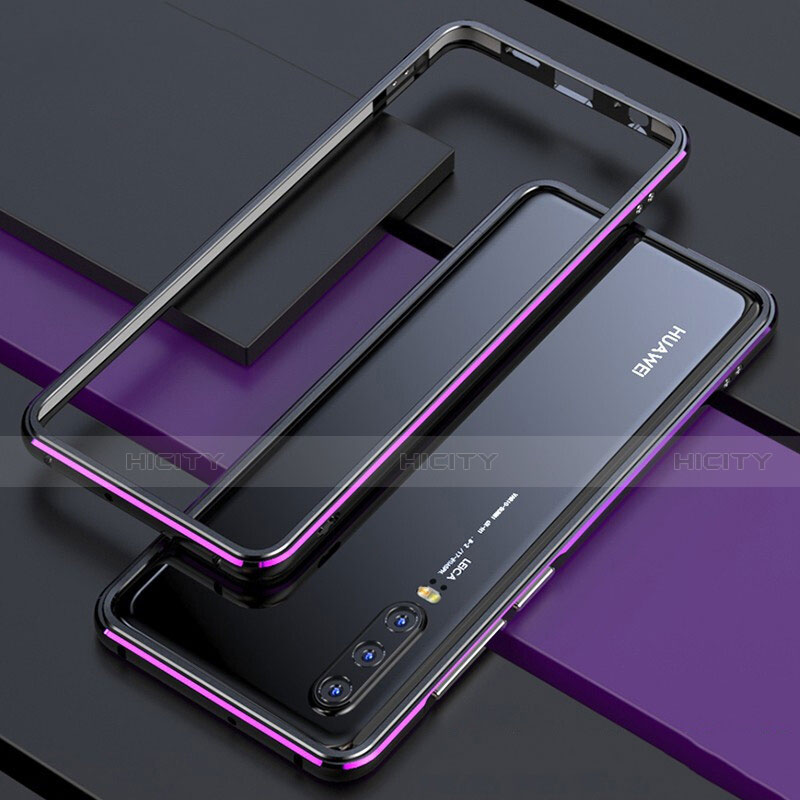 Huawei P30用ケース 高級感 手触り良い アルミメタル 製の金属製 360度 フルカバーバンパー 鏡面 カバー ファーウェイ パープル