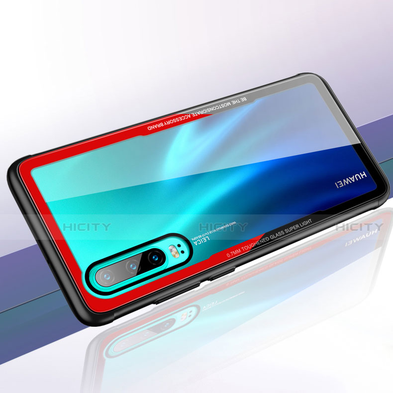 Huawei P30用ハイブリットバンパーケース クリア透明 プラスチック 鏡面 カバー T05 ファーウェイ レッド