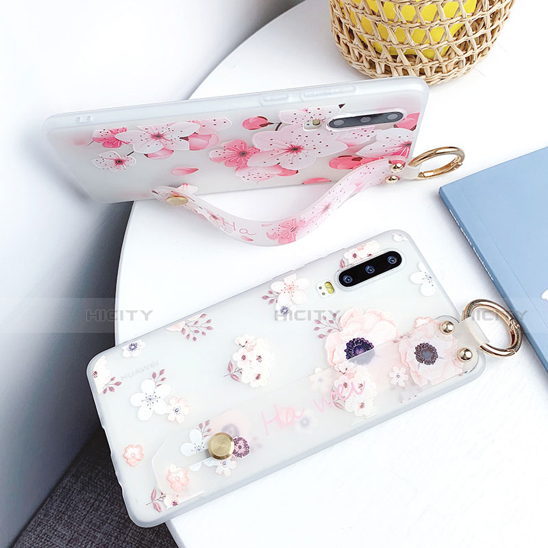 Huawei P30用シリコンケース ソフトタッチラバー 花 カバー S07 ファーウェイ 