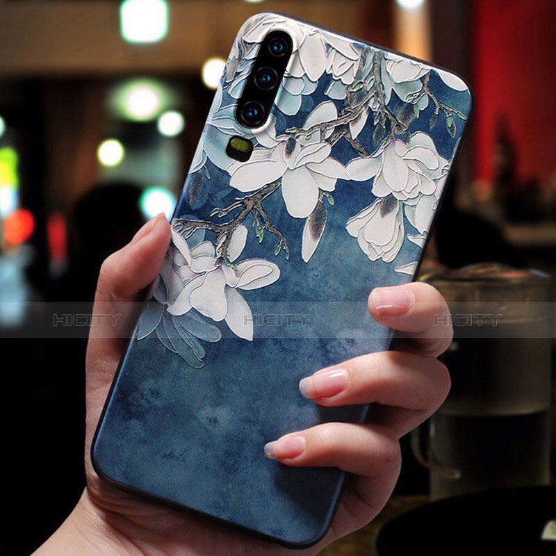 Huawei P30用シリコンケース ソフトタッチラバー 花 カバー ファーウェイ 