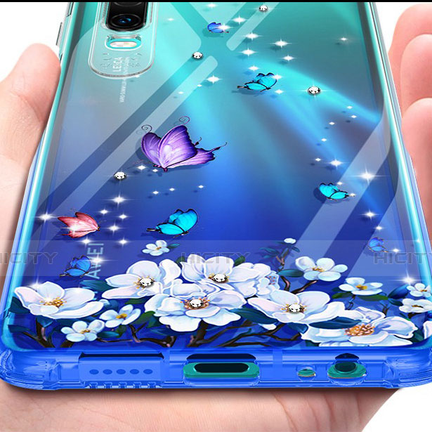 Huawei P30用極薄ソフトケース シリコンケース 耐衝撃 全面保護 クリア透明 花 ファーウェイ 