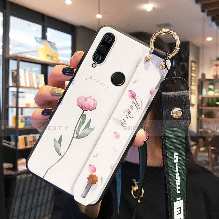 Huawei P30 Lite用シリコンケース ソフトタッチラバー 花 カバー ファーウェイ ピンク