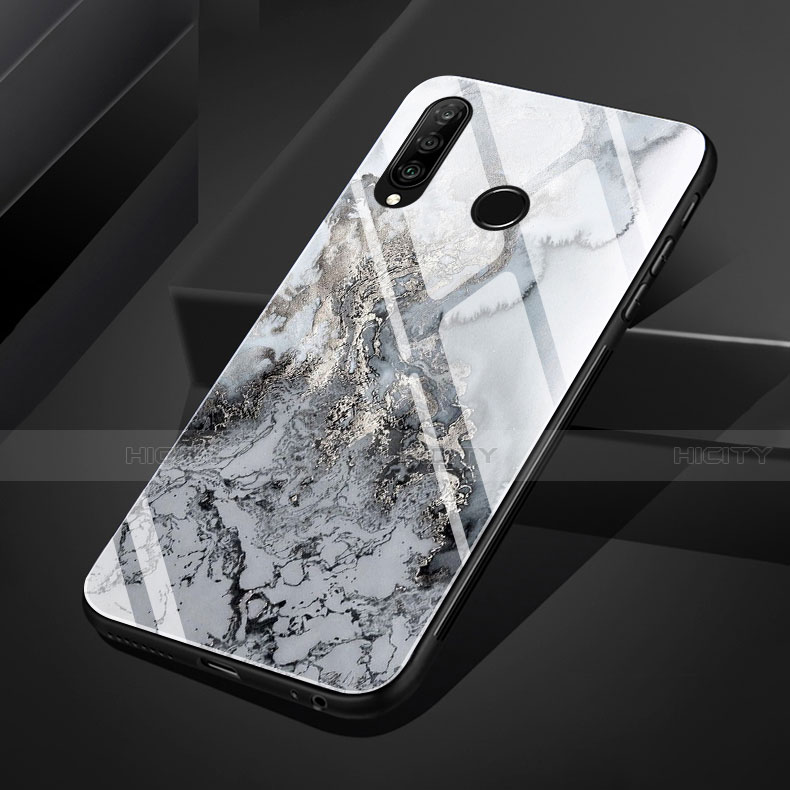 Huawei P30 Lite用ハイブリットバンパーケース プラスチック パターン 鏡面 カバー S01 ファーウェイ グレー