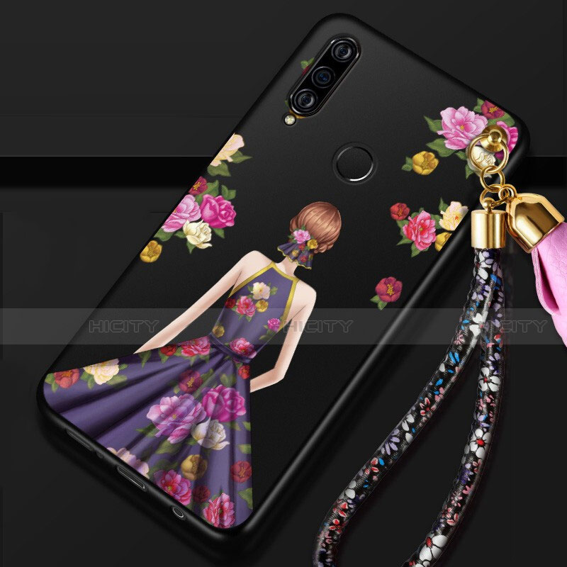 Huawei P30 Lite用シリコンケース ソフトタッチラバー バタフライ ドレスガール ドレス少女 カバー K02 ファーウェイ パープル・ブラック