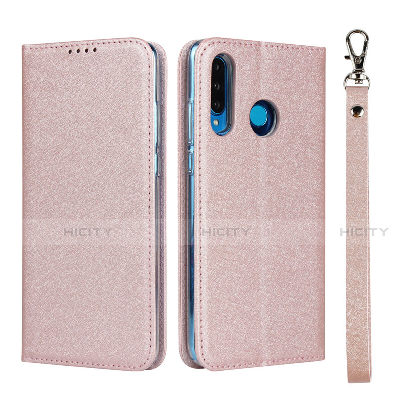 Huawei P30 Lite New Edition用手帳型 レザーケース スタンド カバー T09 ファーウェイ ローズゴールド