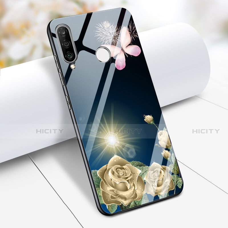 Huawei P30 Lite XL用ハイブリットバンパーケース プラスチック 鏡面 花 M01 ファーウェイ ネイビー