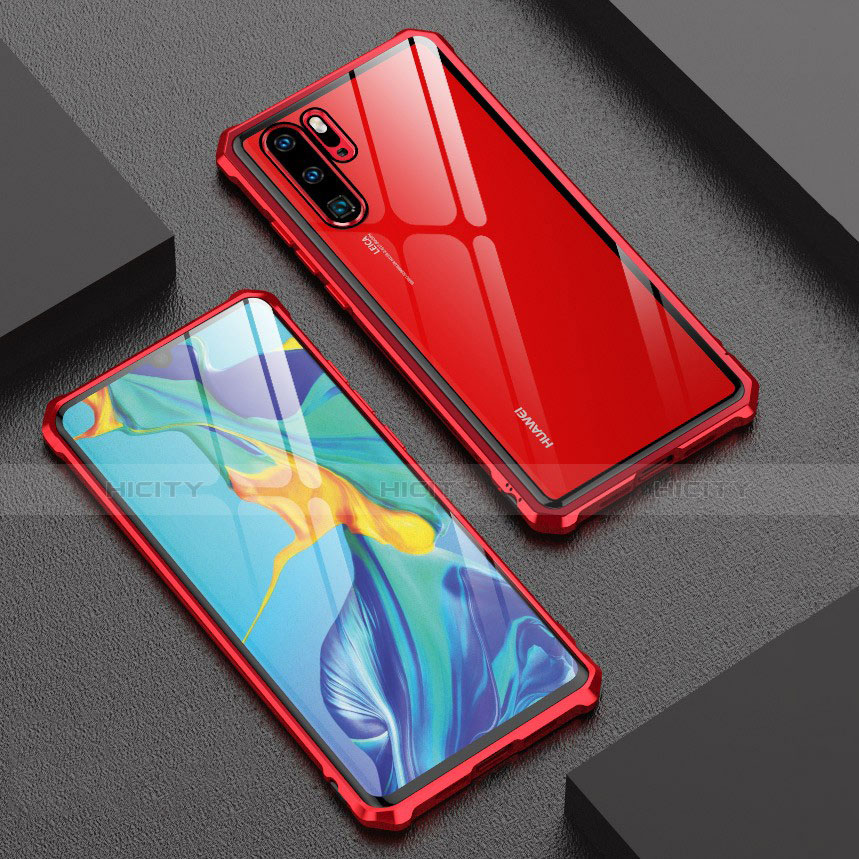 Huawei P30 Pro用ケース 高級感 手触り良い アルミメタル 製の金属製 バンパー 鏡面 カバー ファーウェイ レッド