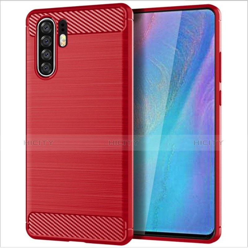 Huawei P30 Pro用シリコンケース ソフトタッチラバー ライン カバー ファーウェイ レッド