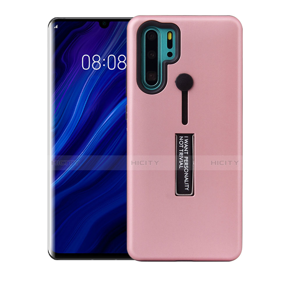 Huawei P30 Pro用ハイブリットバンパーケース スタンド プラスチック 兼シリコーン カバー T01 ファーウェイ ローズゴールド