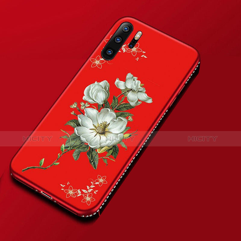 Huawei P30 Pro用シリコンケース ソフトタッチラバー 花 カバー ファーウェイ ワインレッド