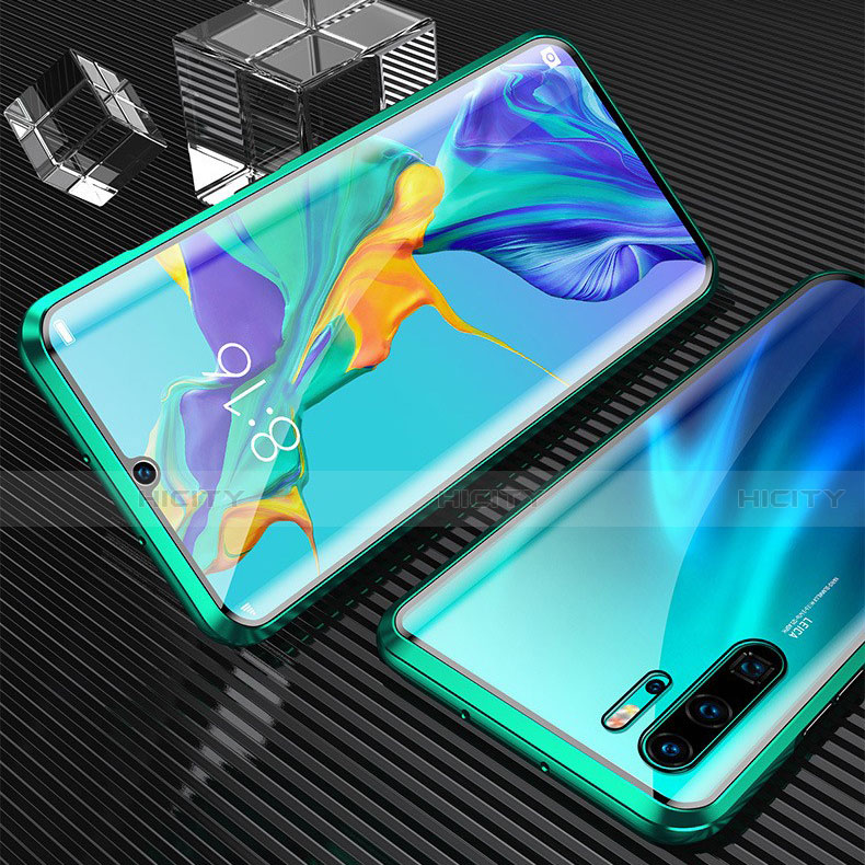 Huawei P30 Pro用ケース 高級感 手触り良い アルミメタル 製の金属製 360度 フルカバーバンパー 鏡面 カバー T02 ファーウェイ グリーン