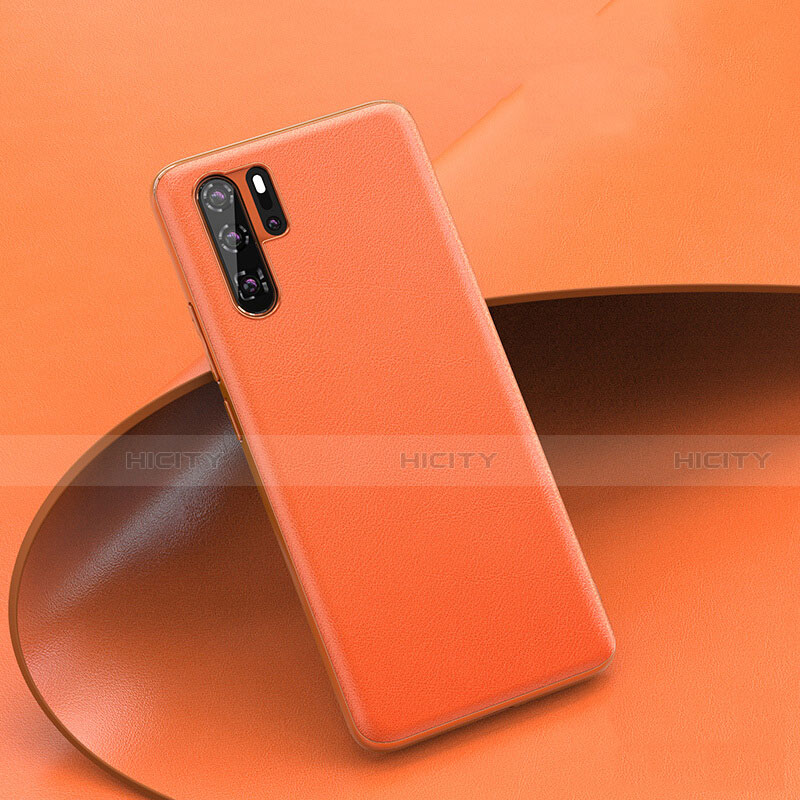 Huawei P30 Pro用ケース 高級感 手触り良いレザー柄 R03 ファーウェイ オレンジ