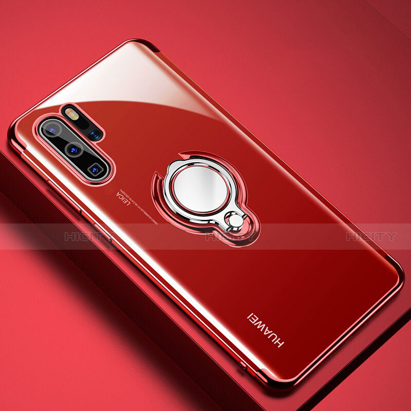 Huawei P30 Pro用極薄ソフトケース シリコンケース 耐衝撃 全面保護 クリア透明 アンド指輪 マグネット式 C01 ファーウェイ 