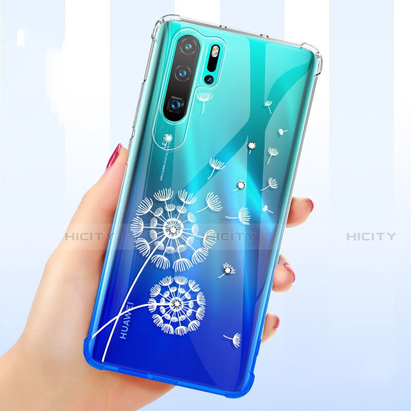 Huawei P30 Pro用極薄ソフトケース シリコンケース 耐衝撃 全面保護 クリア透明 花 T01 ファーウェイ 