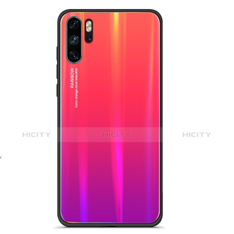 Huawei P30 Pro New Edition用ハイブリットバンパーケース プラスチック 鏡面 虹 グラデーション 勾配色 カバー ファーウェイ レッド