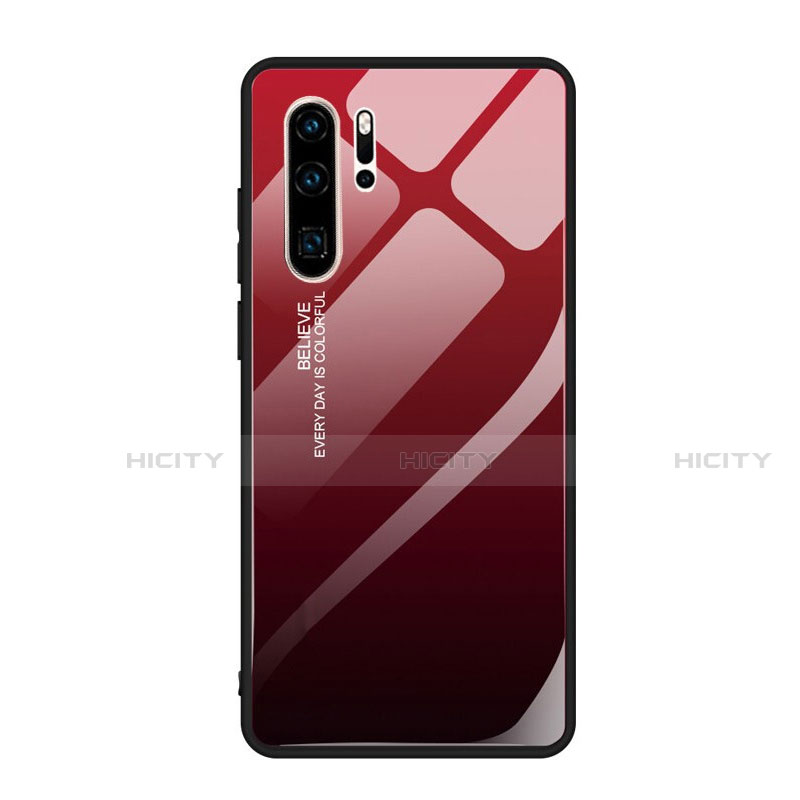 Huawei P30 Pro New Edition用ハイブリットバンパーケース プラスチック 鏡面 虹 グラデーション 勾配色 カバー H01 ファーウェイ レッド