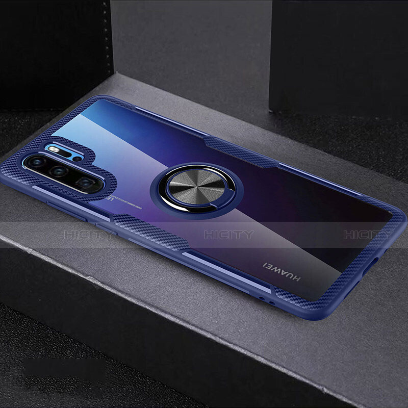 Huawei P30 Pro New Edition用極薄ソフトケース シリコンケース 耐衝撃 全面保護 クリア透明 アンド指輪 C03 ファーウェイ ブルー