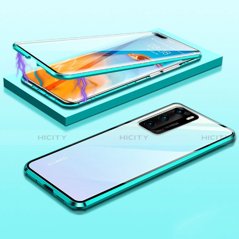 Huawei P40用ケース 高級感 手触り良い アルミメタル 製の金属製 360度 フルカバーバンパー 鏡面 カバー T08 ファーウェイ グリーン