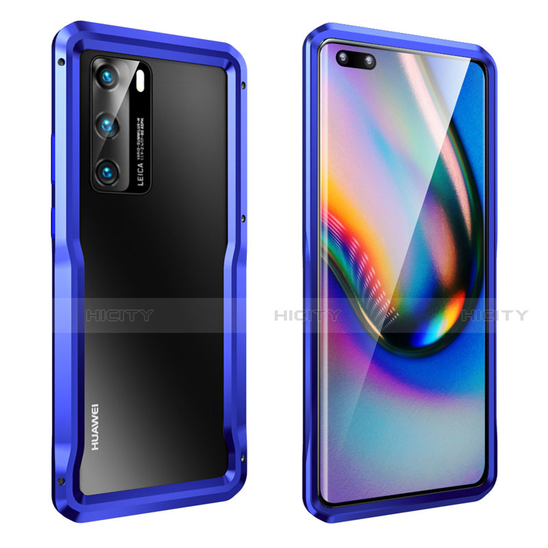 Huawei P40用ケース 高級感 手触り良い アルミメタル 製の金属製 バンパー カバー T02 ファーウェイ ネイビー