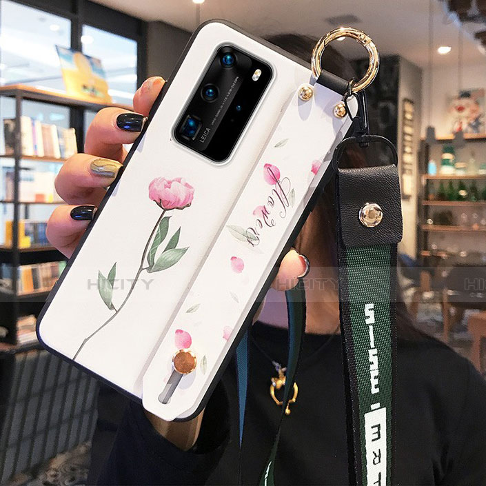 Huawei P40 Pro用シリコンケース ソフトタッチラバー 花 カバー ファーウェイ ピンク