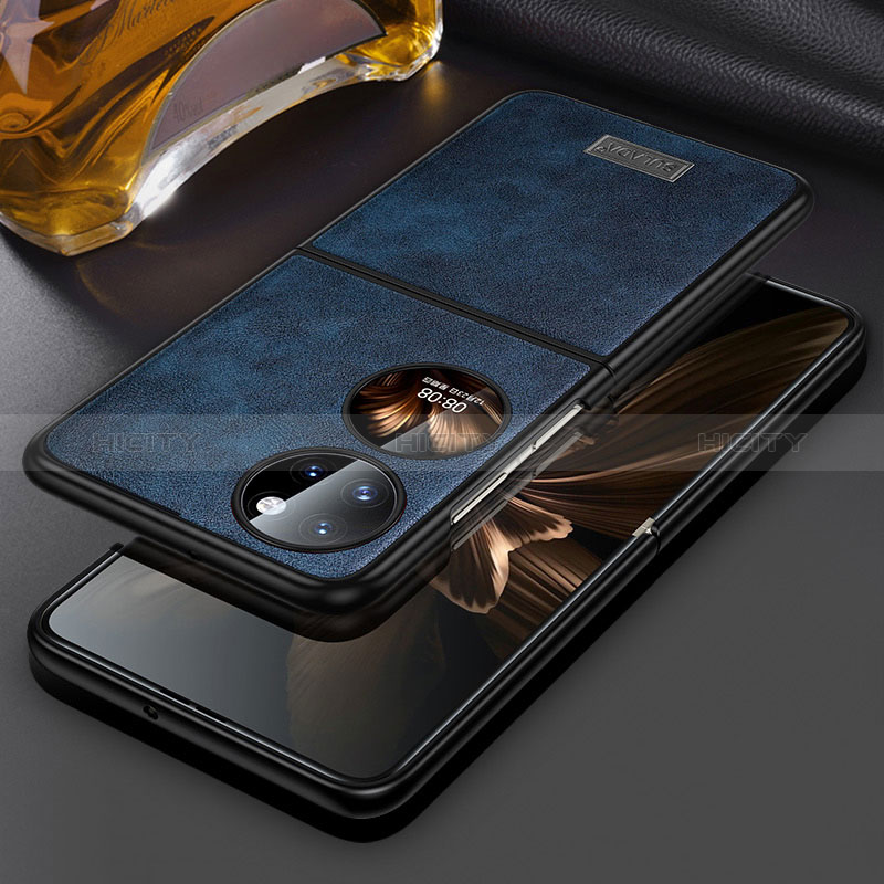 Huawei P60 Pocket用ハイブリットバンパーケース 高級感 手触り良いレザー柄 兼プラスチック LD3 ファーウェイ ネイビー