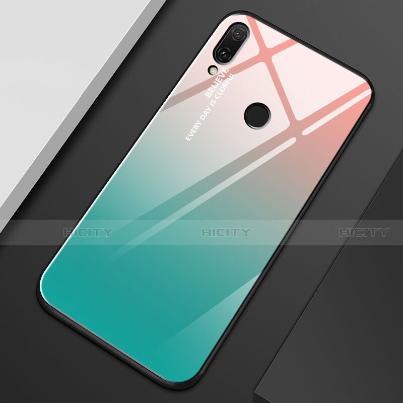 Huawei Y9 (2019)用ハイブリットバンパーケース プラスチック 鏡面 虹 グラデーション 勾配色 カバー M01 ファーウェイ 