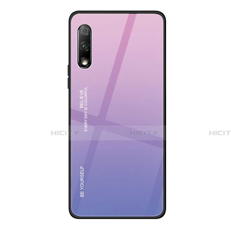 Huawei Y9 Prime (2019)用ハイブリットバンパーケース プラスチック 鏡面 虹 グラデーション 勾配色 カバー ファーウェイ ピンク