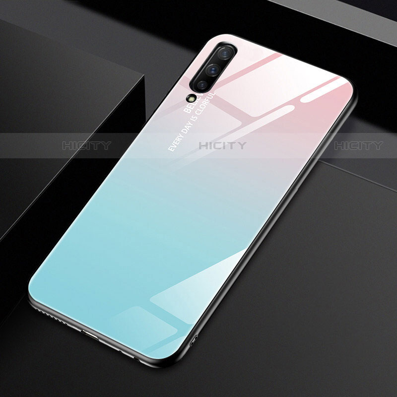 Huawei Y9s用ハイブリットバンパーケース プラスチック 鏡面 虹 グラデーション 勾配色 カバー ファーウェイ シアン