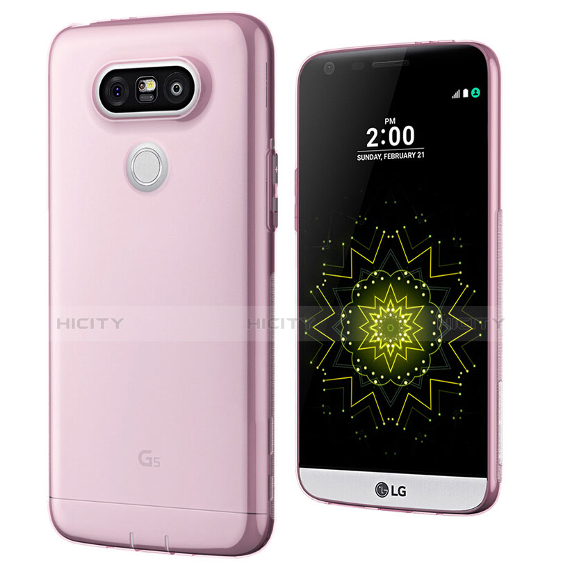 LG G5用極薄ソフトケース シリコンケース 耐衝撃 全面保護 クリア透明 T02 LG ピンク