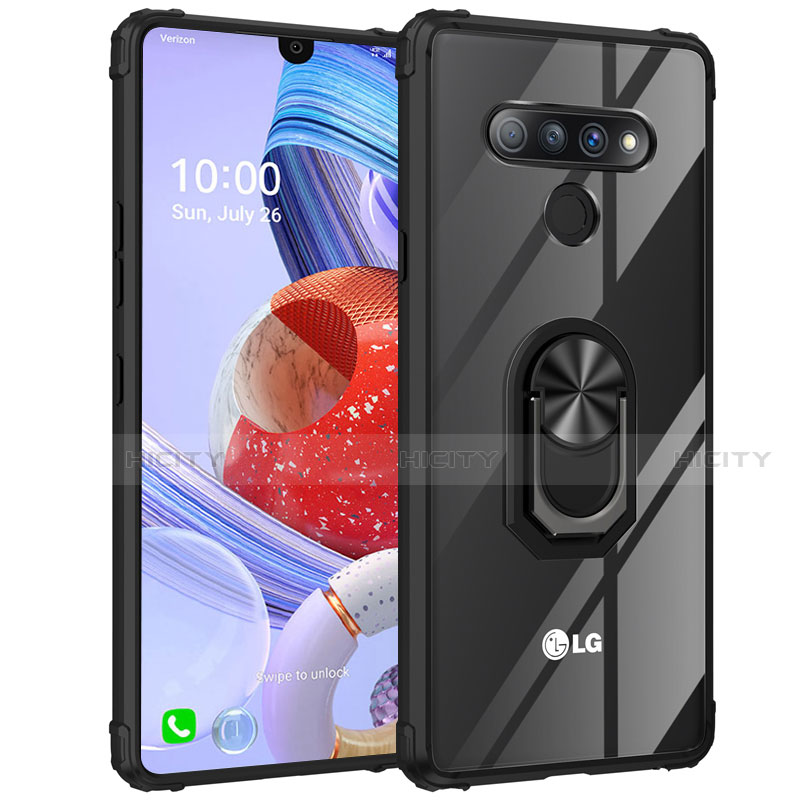 LG Stylo 6用360度 フルカバーハイブリットバンパーケース クリア透明 プラスチック 鏡面 アンド指輪 マグネット式 LG 