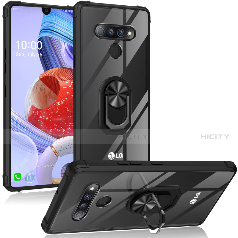 LG Stylo 6用360度 フルカバーハイブリットバンパーケース クリア透明 プラスチック 鏡面 アンド指輪 マグネット式 LG 