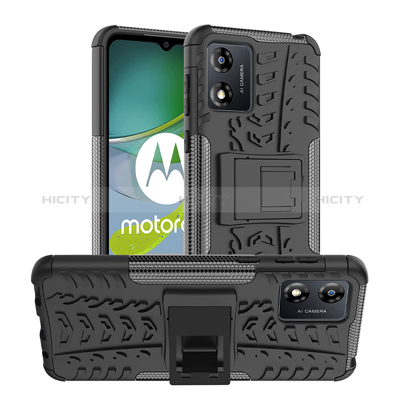 Motorola Moto E13用ハイブリットバンパーケース スタンド プラスチック 兼シリコーン カバー JX1 モトローラ ブラック