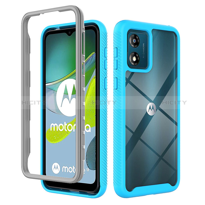 Motorola Moto E13用360度 フルカバー ハイブリットバンパーケース クリア透明 プラスチック カバー ZJ4 モトローラ ブルー