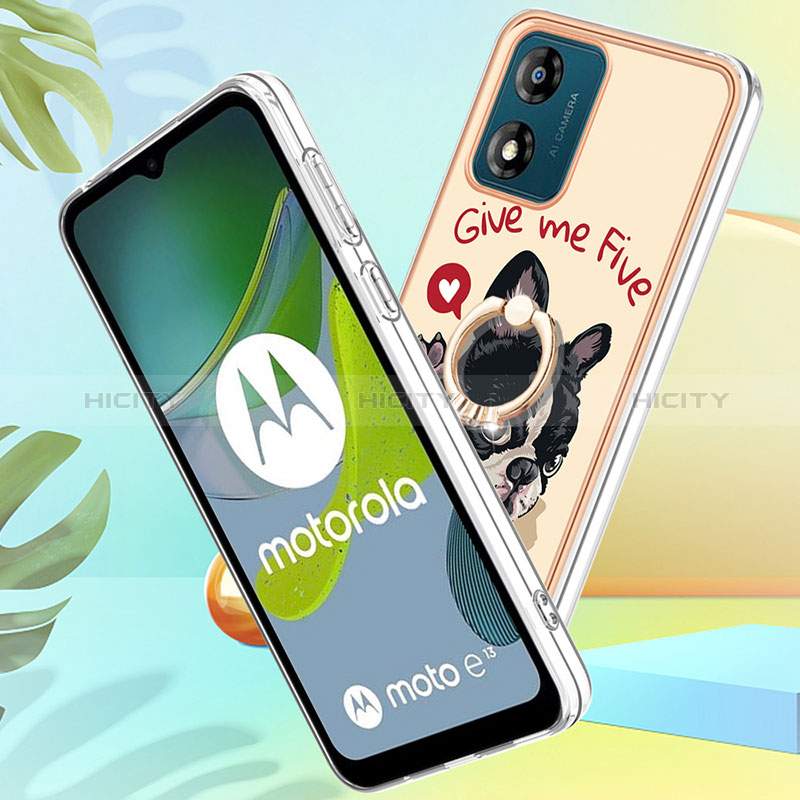 Motorola Moto E13用シリコンケース ソフトタッチラバー バタフライ パターン カバー アンド指輪 YB2 モトローラ 