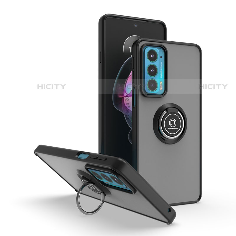Motorola Moto Edge 20 5G用ハイブリットバンパーケース プラスチック アンド指輪 マグネット式 S04 モトローラ ブラック