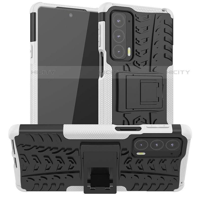 Motorola Moto Edge 20 5G用ハイブリットバンパーケース スタンド プラスチック 兼シリコーン カバー A01 モトローラ ホワイト