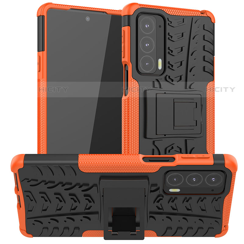 Motorola Moto Edge 20 5G用ハイブリットバンパーケース スタンド プラスチック 兼シリコーン カバー A01 モトローラ オレンジ