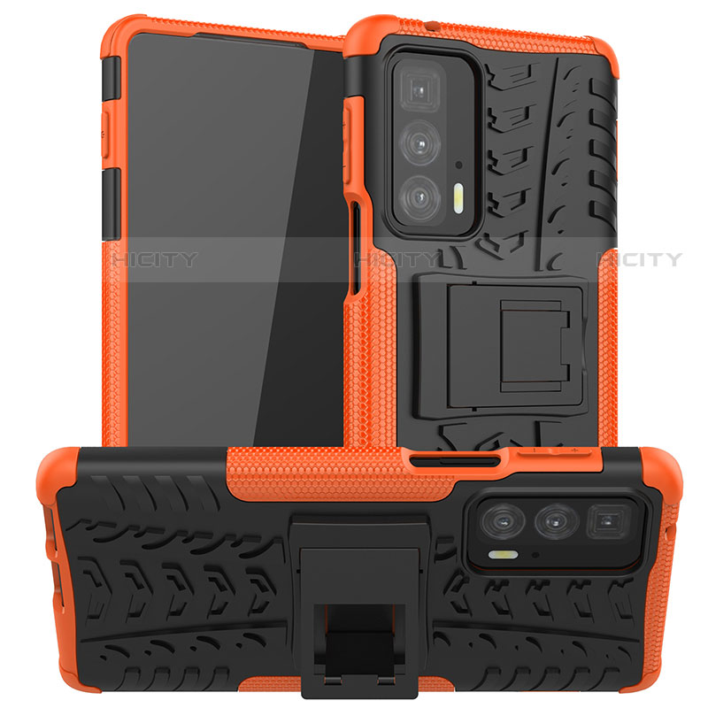 Motorola Moto Edge 20 Pro 5G用ハイブリットバンパーケース スタンド プラスチック 兼シリコーン カバー A01 モトローラ オレンジ