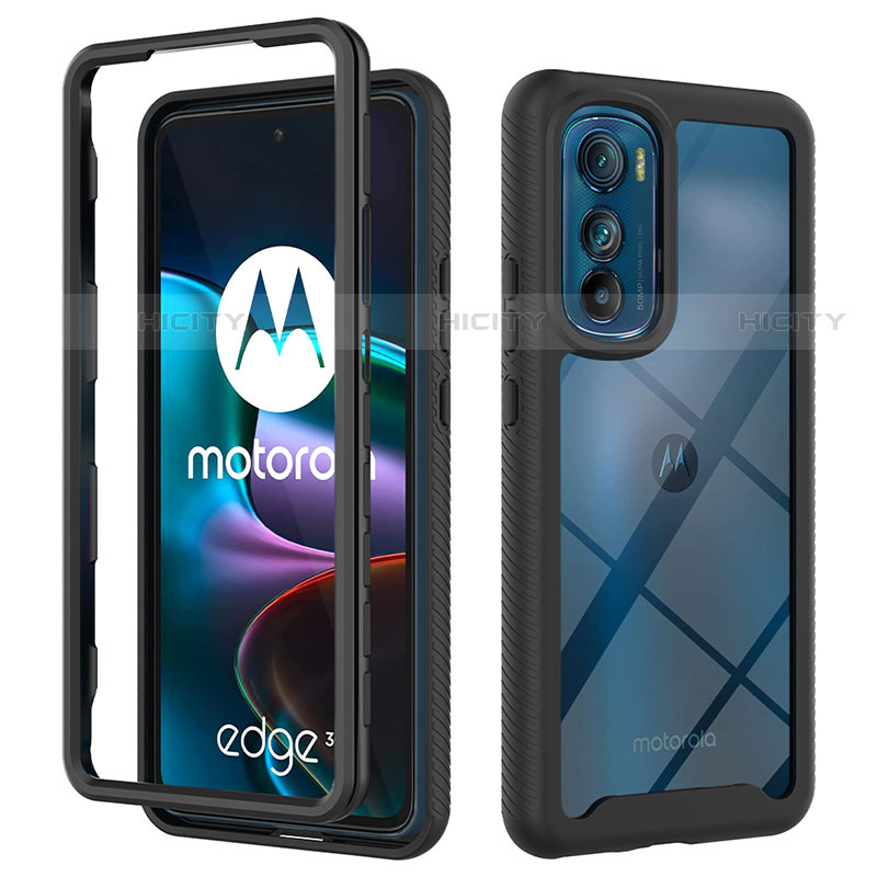 Motorola Moto Edge 30 5G用360度 フルカバー ハイブリットバンパーケース クリア透明 プラスチック カバー モトローラ ブラック