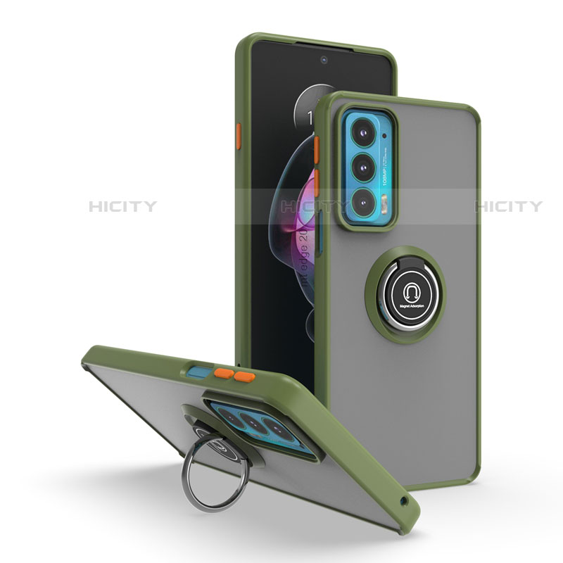 Motorola Moto Edge Lite 5G用ハイブリットバンパーケース プラスチック アンド指輪 マグネット式 S04 モトローラ グリーン
