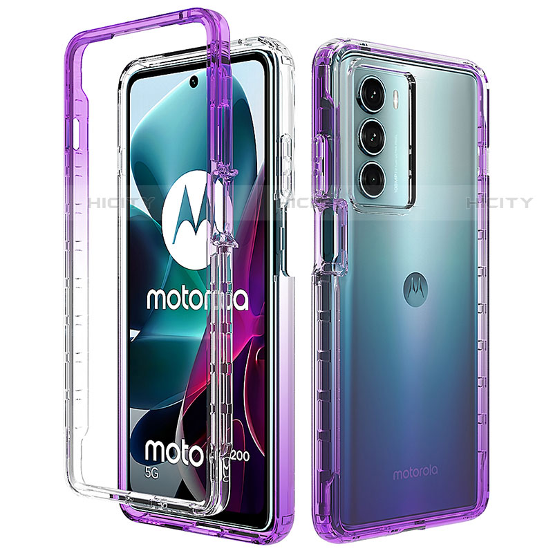 Motorola Moto Edge S30 5G用前面と背面 360度 フルカバー 極薄ソフトケース シリコンケース 耐衝撃 全面保護 バンパー 勾配色 透明 モトローラ パープル