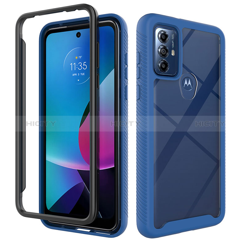 Motorola Moto G Play (2023)用360度 フルカバー ハイブリットバンパーケース クリア透明 プラスチック カバー ZJ3 モトローラ ネイビー